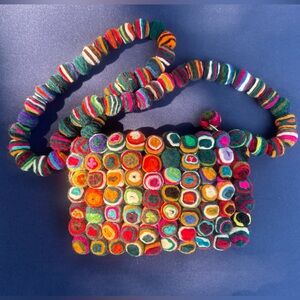 Colorful Felted Wool Pom Pom Crossbody Bag